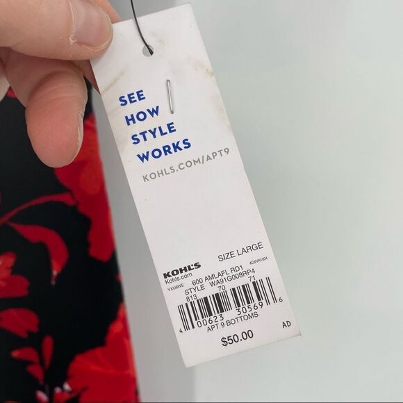 NWT Apt. 9 Red Floral Print MIDI Dress large pockets career office‎ short sleeve - Picture 3 of 6